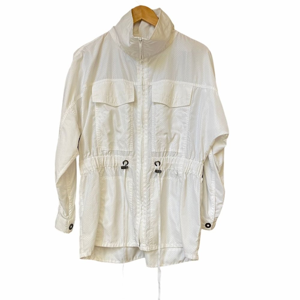Cabi White perforated Zip Up Polyester Light Jacket, Size XS